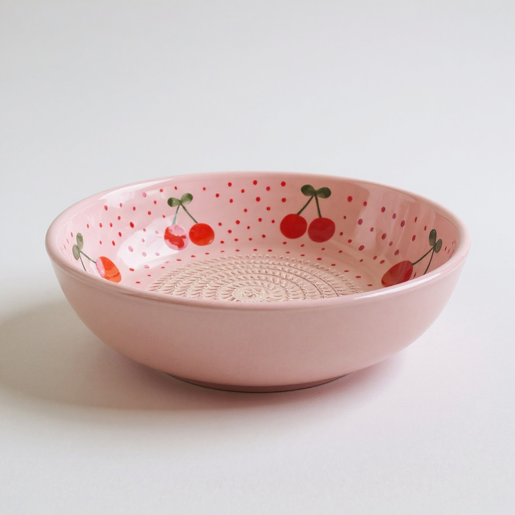 Plato rallador de cerámica pintado a mano – Cerezas retro 🍒✨