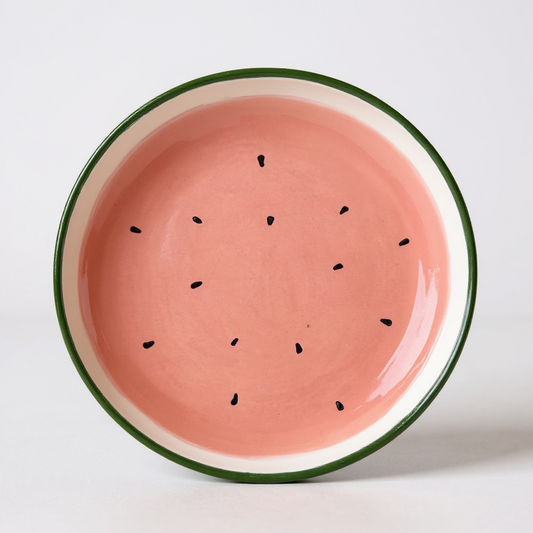 Ensaladera / Plato de servir de cerámica pintado a mano – Sandía 🍉