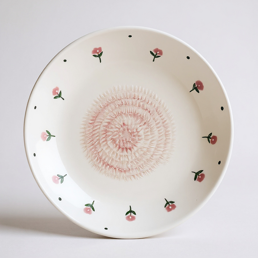 Plato rallador de cerámica pintado a mano- Flores rosa