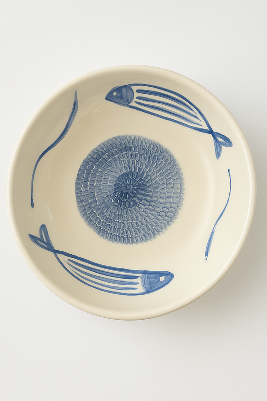 Plato rallador de cerámica pintado a mano - Sardinas
