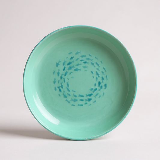 Ensaladera / Plato de servir de cerámica pintado a mano – Cardumen 🐟