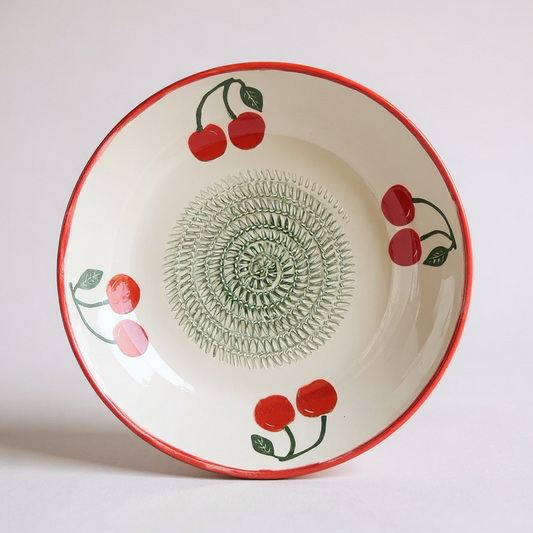 Plato rallador de cerámica pintado a mano - Cerezas (nuevo modelo)