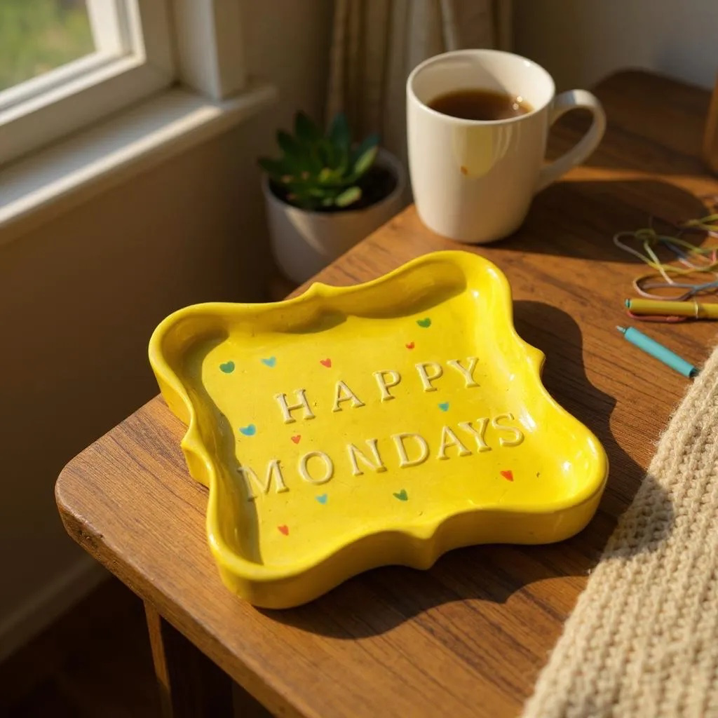 Plato de cerámica amarillo – “Happy Mondays”
