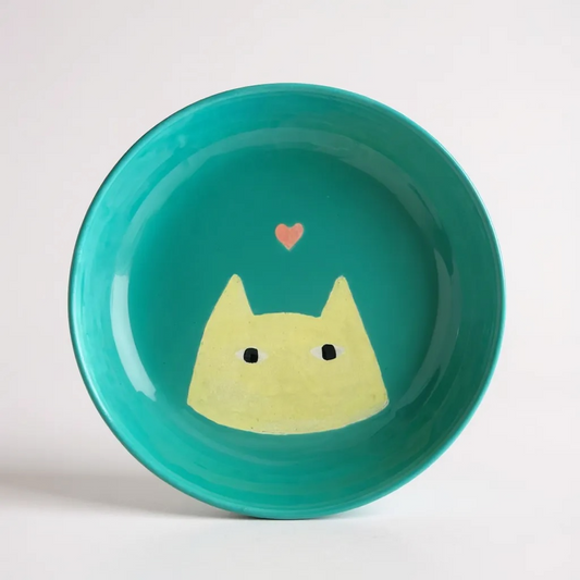 Ensaladera / Plato de servir de cerámica pintado a mano – Gato